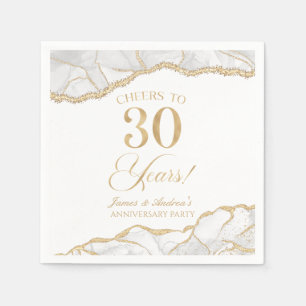 Elegant White Gold Agate 30th Anniversary Party Napkins