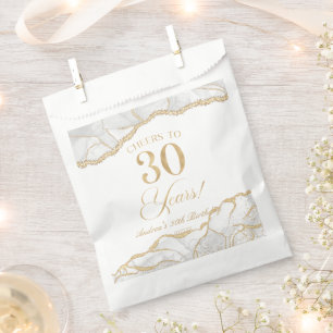 Elegant White Gold Agate 30th Birthday Party Favor Bag