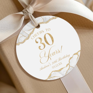 Elegant White Gold Agate 30th Birthday Party Favor Tags