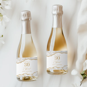 Elegant White Gold Agate 30th Birthday Party Mini Sparkling Wine Label