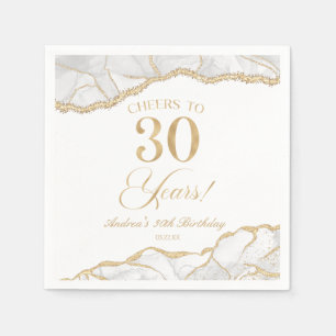 Elegant White Gold Agate 30th Birthday Party Napkins