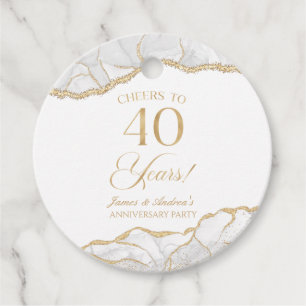 Elegant White Gold Agate 40th Anniversary Party Favor Tags