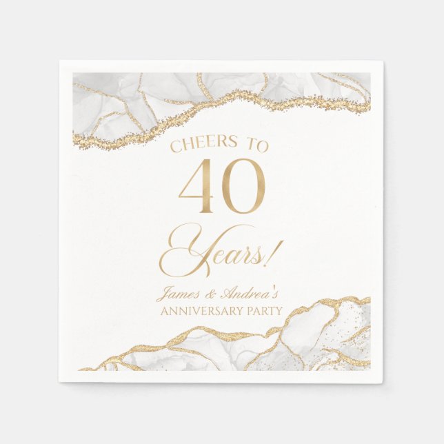 Elegant White Gold Agate 40th Anniversary Party Napkins (Front)