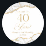 Elegant White Gold Agate 40th Birthday Party Classic Round Sticker<br><div class="desc">These are Elegant White Gold Agate 40th Birthday Party Favor Stickers!</div>