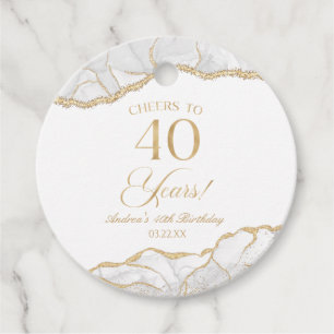 Elegant White Gold Agate 40th Birthday Party Favor Tags