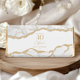 Elegant White Gold Agate 40th Birthday Party Hershey Bar Favors