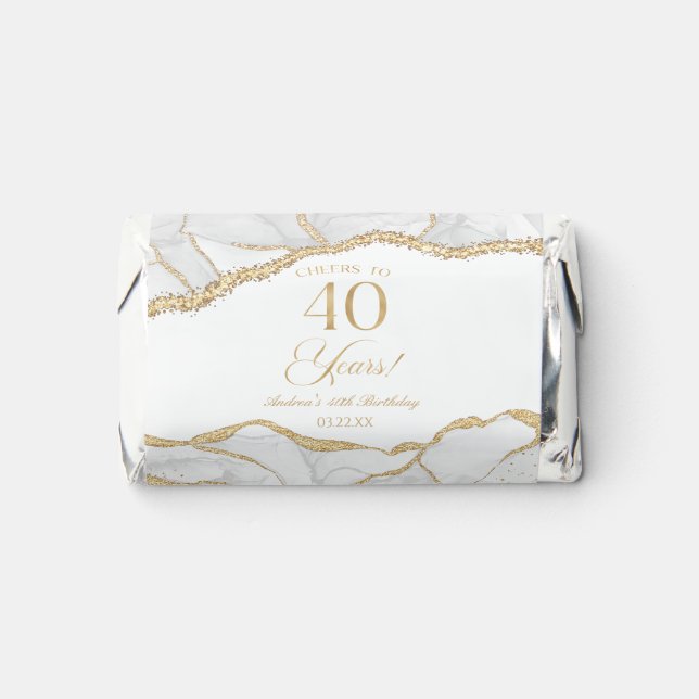 Elegant White Gold Agate 40th Birthday Party Hershey's Miniatures (Front)