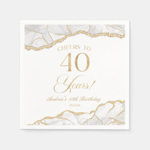 Elegant White Gold Agate 40th Birthday Party Napkins
