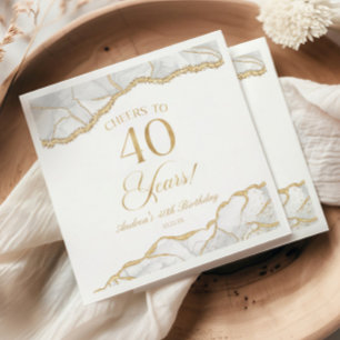 Elegant White Gold Agate 40th Birthday Party Napkins