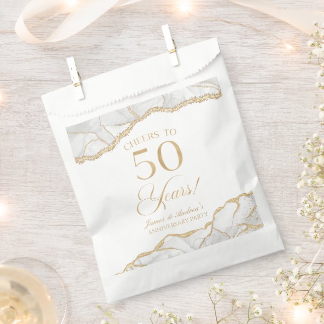 Elegant White Gold Agate 50th Anniversary Party Favor Bag (Clipped)