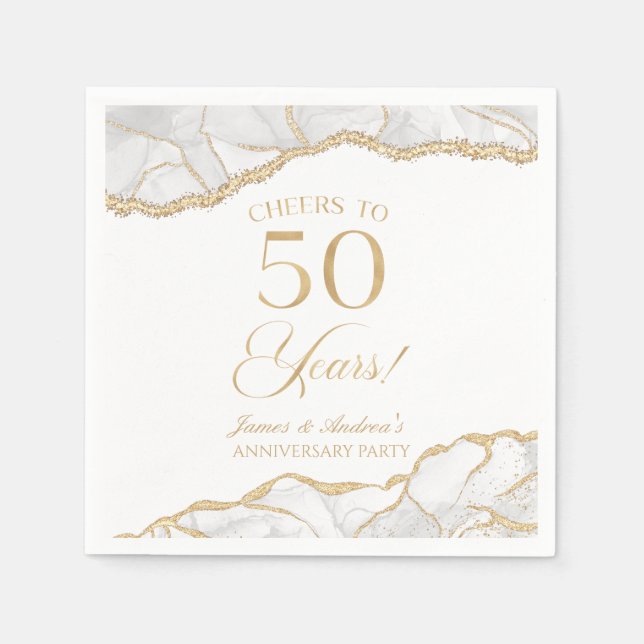 Elegant White Gold Agate 50th Anniversary Party Napkins (Front)