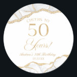 Elegant White Gold Agate 50th Birthday Party Classic Round Sticker<br><div class="desc">These are Elegant White Gold Agate 50th Birthday Party Favor Stickers!</div>
