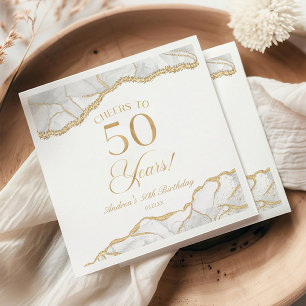 Elegant White Gold Agate 50th Birthday Party Napkins