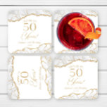 Elegant White Gold Agate 50th Birthday Party Square Paper Coaster<br><div class="desc">These are Elegant White Gold Agate 50th Birthday Party Coasters!</div>