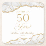 Elegant White Gold Agate 50th Birthday Party Square Paper Coaster<br><div class="desc">These are Elegant White Gold Agate 50th Birthday Party Coasters!</div>