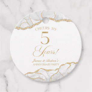Elegant White Gold Agate 5th Anniversary Party Favor Tags