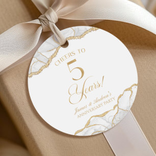 Elegant White Gold Agate 5th Anniversary Party Favor Tags