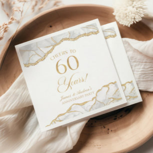 Elegant White Gold Agate 60th Anniversary Party Napkins