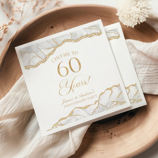Elegant White Gold Agate 60th Anniversary Party Napkins (Creator Uploaded)