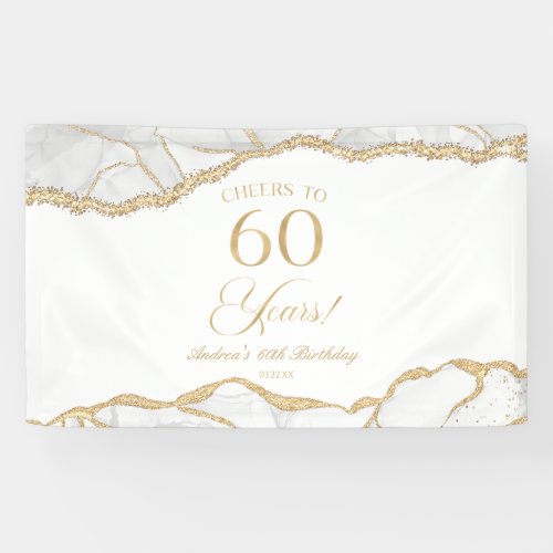Elegant White Gold Agate 60th Birthday Party