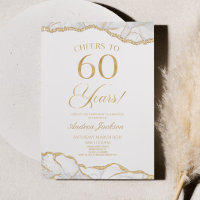 Elegant White Gold Agate 60th Birthday Party