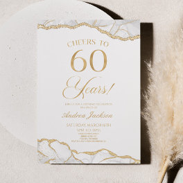 Elegant White Gold Agate 60th Birthday Party Invitation