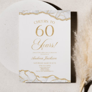 Elegant White Gold Agate 60th Birthday Party Invitation