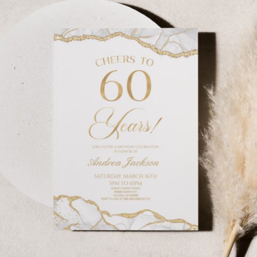 Elegant White Gold Agate 60th Birthday Party