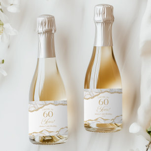Elegant White Gold Agate 60th Birthday Party Mini Sparkling Wine Label
