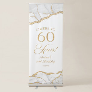 Elegant White Gold Agate 60th Birthday Party Retractable Banner