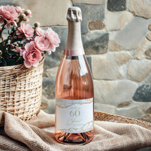 Elegant White Gold Agate 60th Birthday Party Sparkling Wine Label