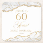 Elegant White Gold Agate 60th Birthday Party Square Paper Coaster<br><div class="desc">These are Elegant White Gold Agate 60th Birthday Party Coasters!</div>