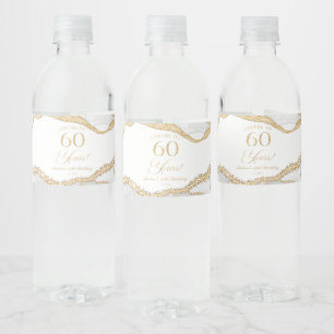 Elegant White Gold Agate 60th Birthday Party Water Bottle Label