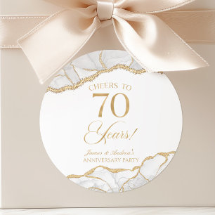 Elegant White Gold Agate 70th Anniversary Party Classic Round Sticker