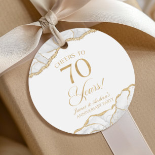 Elegant White Gold Agate 70th Anniversary Party Favor Tags
