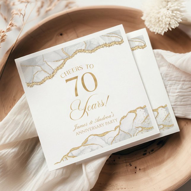 Elegant White Gold Agate 70th Anniversary Party Napkins (Creator Uploaded)