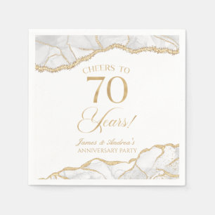 Elegant White Gold Agate 70th Anniversary Party Napkins