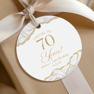 Elegant White Gold Agate 70th Birthday Party Favor Tags