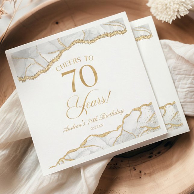 Elegant White Gold Agate 70th Birthday Party Napkins (Creator Uploaded)