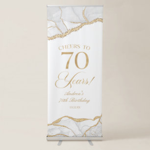 Elegant White Gold Agate 70th Birthday Party Retractable Banner