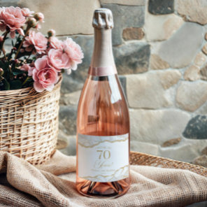 Elegant White Gold Agate 70th Birthday Party Sparkling Wine Label