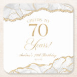 Elegant White Gold Agate 70th Birthday Party Square Paper Coaster<br><div class="desc">These are Elegant White Gold Agate 70th Birthday Party Coasters!</div>