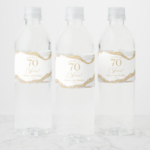 Elegant White Gold Agate 70th Birthday Party Water Bottle Label
