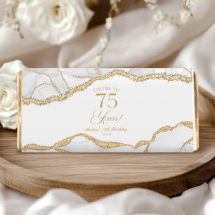 Elegant White Gold Agate 75th Birthday Party Hershey Bar Favors