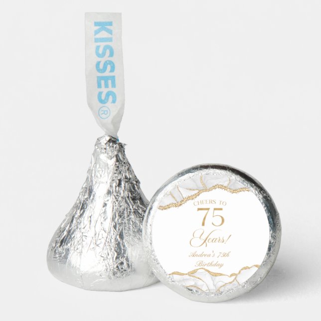 Elegant White Gold Agate 75th Birthday Party Hershey®'s Kisses® (Front)
