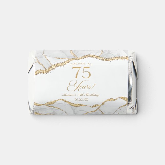 Elegant White Gold Agate 75th Birthday Party Hershey's Miniatures (Front)