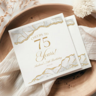 Elegant White Gold Agate 75th Birthday Party Napkins