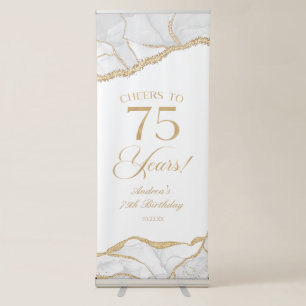 Elegant White Gold Agate 75th Birthday Party Retractable Banner