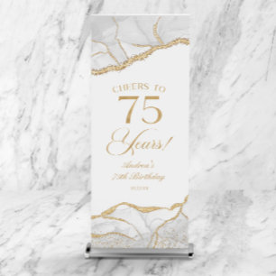 Elegant White Gold Agate 75th Birthday Party Retractable Banner