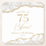 Elegant White Gold Agate 75th Birthday Party Square Paper Coaster<br><div class="desc">These are Elegant White Gold Agate 75th Birthday Party Coasters!</div>